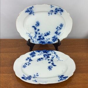 Antique W.H. Grindley Victorian flow blue luncheon plates pair